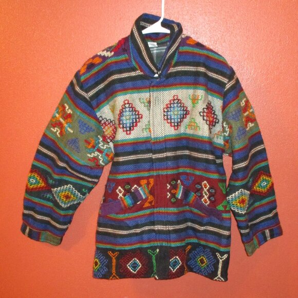 Turkish Men Medium Black Blue Red Hand Stitched Wool Button Down Pockets Jacket - Picture 5 of 9